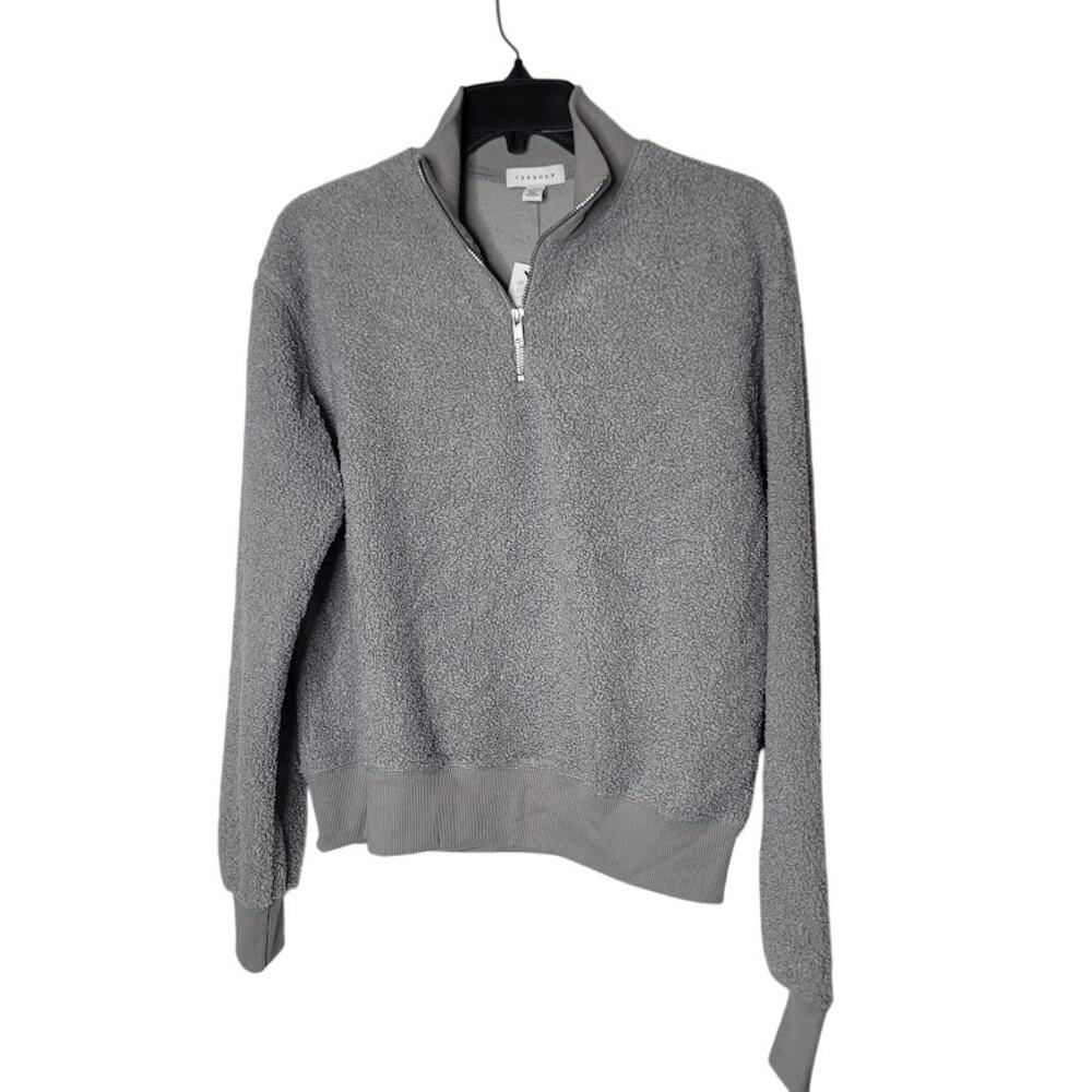 NEW TOPSHOP Gray 1/4 Zip boucle Sweatshirt Pullover Size 6 ribbed Loungewear